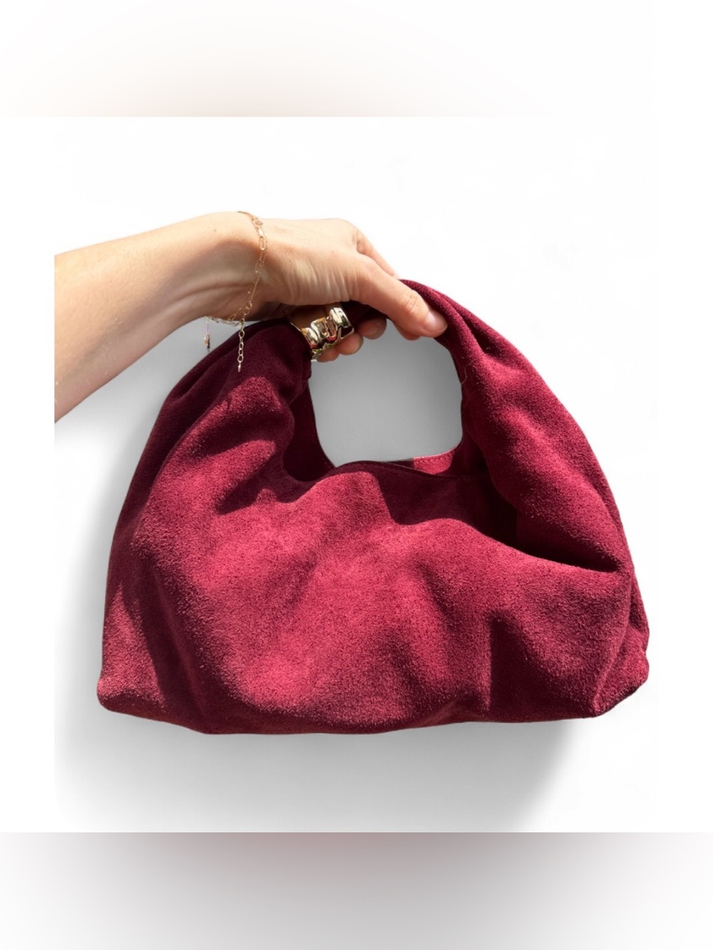 Madewell The Mini Pouch in Cabernet Suede Dumpling Bag